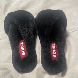 Sorel Women's Black Fuzzy Slippers